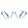 Diamond Studded Cat Eye Presbyopic Glasses Half-frame Fish-filament Glasses Unisex, Degree: 150(Light Blue)