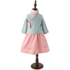 Girls Chinese Style Embroidery Top + Skirt Set Tunic Clothing, Size:140cm(Green Top + Pink Skirt)