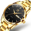 OLEVS 6898 Men Waterproof Luminous Steel Watch Band Quartz Watch(Gold Black)
