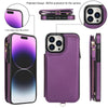 For iPhone 14 Pro Max Double Flap Zipper RFID Leather Phone Case with Short Lanyard(Dark Purple)