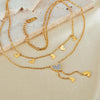 OPK GX2438 Stainless Steel Stacked Tassel Heart Pendant Necklace(Gold)