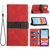 For iPhone 11 Grid Stitching Leather Phone Case with Lanyard(Red)