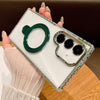 For Samsung Galaxy S25 5G Transparent MagSafe Holder Phone Case with Lens Film(Green)