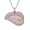 3mm x 60cm  Sexy Lip Biting Hip Hop Pendant Micro-Set Zircon Necklace