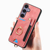 For Samsung Galaxy S25+ 5G Retro Skin-feel Ring Multi-card Wallet Phone Case(Pink)