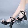 36 Women Heel Sandals Chunky Heel Thick Bottom Waterproof Platform Cross Buckle Strap Open Toe Shoes(Black)