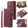 For Samsung Galaxy A36 Grid Texture Zipper Leather Phone Case with Lanyard(Wine Red)