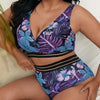 Plus-size Sexy Printed High Waist Two Piece Bikini Swimsuit, Size:XL(Green)