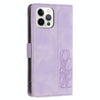 For iPhone 12 Pro Max Tulips Embossed Leather Phone Case with Lanyard(Purple)