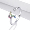 S925 Sterling Silver 26 English Letters Colorful Zircon Women Open Ring, Style:T