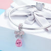S925 Sterling Silver Bow DIY String Beads Pink Zircon Pendant Accessories