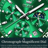 OLEVS 2870 Men Multifunctional Chronograph Three Eyes Waterproof Quartz Watch(Green + Silver)