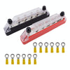 Pair 6 Way 48V 150A M6 Power Distribution Block Terminal Studs with 12pcs Terminals(Black + Red)