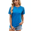 Summer Women Round Neck Flower Lace Patchwork Short Sleeve T-Shirt, Size: S(Peacock Blue)