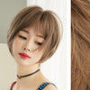 Wig Female Short Hair Round Face Full Top Headgear Short Hair Temperament Bangs Hair Cover(Honey Tea Flax 28CM)