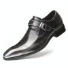 Pointed British Style Men Leather Shoes Buckle Low Heel Shoes, Size:47(Tin Grey)