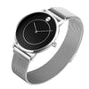 SKMEI 9197 Simple Non-scale Dial Metal Mesh Belt Quartz Watch for Ladies(Silver Shell Black Surface)