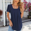 Spring and Summer Square Neck Pleated Short Sleeve Ladies Loose T-Shirt Top, Size: S(Navy)