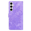 For Samsung Galaxy S24 5G Lace Floral Embossed Magnetic Buckle PU Phone Case With Wrist Strap(Purple)