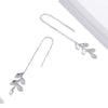 S925 Sterling Silver Simple Style Long Leaves Women Earrings
