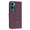 For vivo Y300 Global / V40 Lite IDN Embossed Kitten Phone Leather Case with Lanyard(Wine Red)