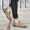 Men Sneakers Large Size Soft Sole Lazy Hollow Leather Shoes All-Match Peas Shoes, Size: 48(Khaki)