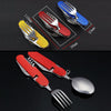6-in-1 Stainless Steel Travel / Camping Folding Cutlery Set, Spoon + Fork + Knife +  Bottle Opener Set(Blue)
