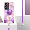 For Samsung Galaxy S25 Ultra 5G Electroplating IMD Splicing Dual-side Marble TPU Phone Case with Lanyard(Light Purple)