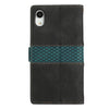 For iPhone XR Grid Stitching Leather Phone Case with Lanyard(Black)