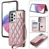 For Samsung Galaxy A53 5G Rhombic Dual Buckle Card Slots Phone Case with Lanyard(Rose Gold)