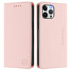 For iPhone 12 Pro Max RC01 Dual-Folded Magnetic Suction RFID Leather Phone Case(Pink)