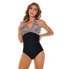 DS40 Ladies Slim and Conservative Halter Neck Swimsuit, Size: M(Red Zebra Pattern)