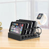 008QC Multi-function DC5V/9A QC18W Output 6 Ports USB Detachable Charging Station Smart Charger, Support QC3.0(Black)
