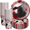 10pcs Halloween Disposable Blood Handprint Tableware Horror Party Decoration, Style: Red Knives