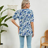 Women V-neck Loose Short-sleeved Printed T-shirt Top, Size: XXL(Blue Cashew)