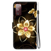 For Samsung Galaxy S20 FE Crystal Texture Colored Drawing Leather Phone Case(Gold Flower)