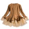 Winter Girls Knit Long Sleeve Sweater Organza Dress Evening Dress, Size:110cm(Khaki)