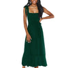Women Elegant Slit Dress Commuting Sleeveless Knot Suspender Dress, Size: XL(Dark Green)
