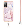 For Samsung Galaxy S20 FE 5G / 4G Electroplating Marble Pattern IMD TPU Shockproof Case with Neck Lanyard(Rose Gold 005)