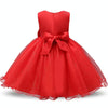 Red Girls Sleeveless Rose Flower Pattern Bow-knot Lace Dress Show Dress, Kid Size: 140cm