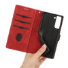 For Samsung Galaxy S21 5G Grid Stitching Leather Phone Case with Lanyard(Red)