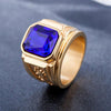 Retro Square Gemstone Carved Dragon Totem Signet Titanium Steel Ring for Men, US Size: 8, Diameter: 18.2mm, Perimeter: 57mm(Dark Blue)