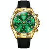 OLEVS 2875 Men Multifunctional Sports Chronograph Waterproof Quartz Watch(Green + Gold)