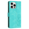 For iPhone 13 Pro Tulips Embossed Leather Phone Case with Lanyard(Green)