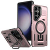 For Samsung Galaxy S23 Ultra 5G Shield Hollow Frame Holder MagSafe Phone Case(Rose Gold)