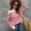 Women Striped Knitwear Loose Stand-up Collar Pullover Sweater, Size: S(Red and White)