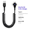ENKAY Hat-Prince 3 in 1 6A USB to 8 Pin+Type-C+Micro USB Supper Fast Charge Spring Cable, Length: 1.8m(Black)