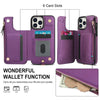 For iPhone 13 Pro Max Double Flap Zipper RFID Leather Phone Case with Short Lanyard(Dark Purple)