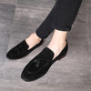 Men Leather Shoes Suede Tassels Slip-on Peas Shoes, Size:43(Black)