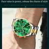 OLEVS 2870 Men Multifunctional Chronograph Three Eyes Waterproof Quartz Watch(Green + Gold)
